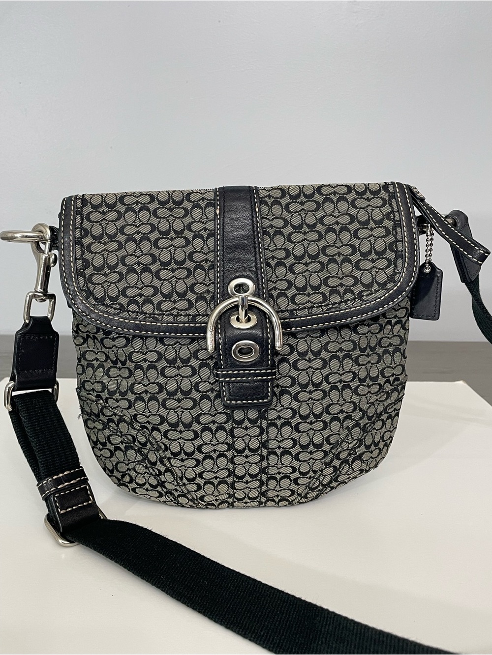 Coach Signature Black Gray Shoulder Crossbody Bag